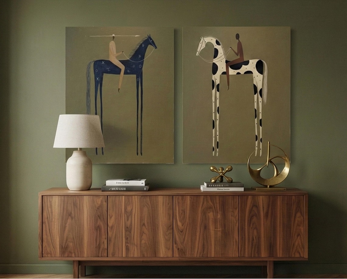 Silent Riders – Modern Abstract Horse Painting Diptych