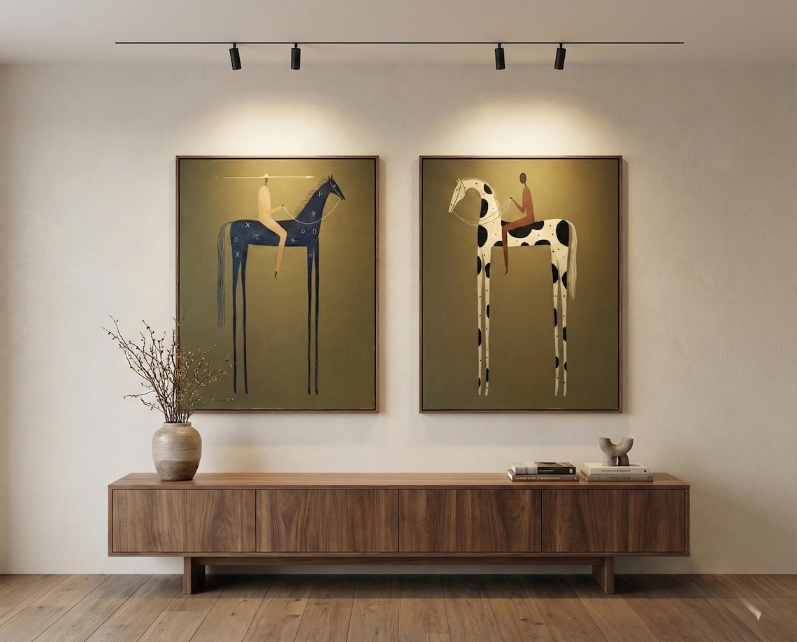 Silent Riders – Modern Abstract Horse Painting Diptych