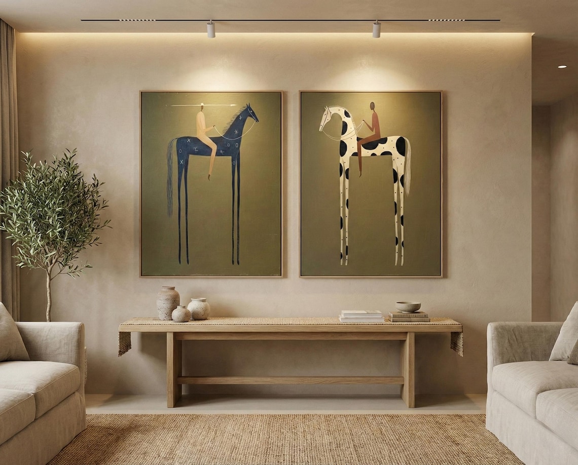 Silent Riders – Modern Abstract Horse Painting Diptych