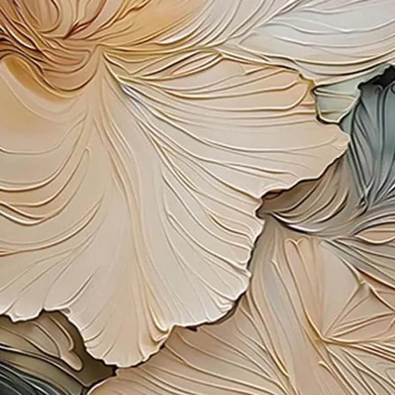 Petal Relief - Neutral Textured Floral Abstract Oil Painting