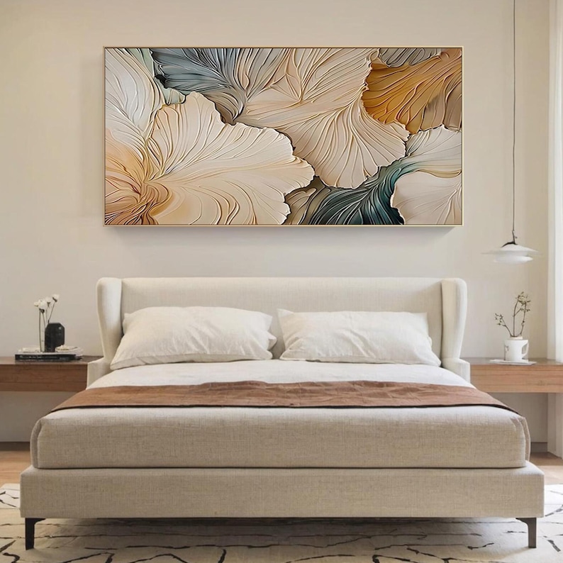 Petal Relief - Neutral Textured Floral Abstract Oil Painting