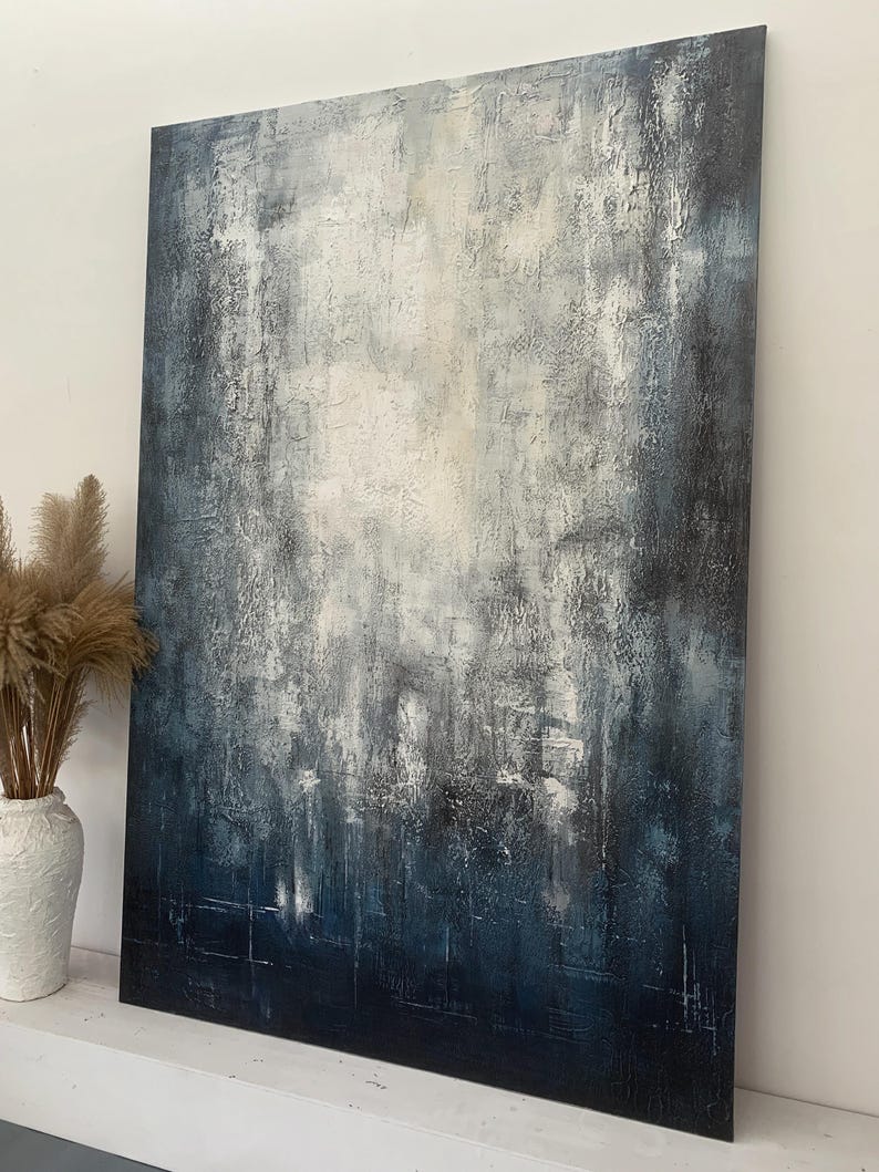 Ethereal Depths - Textured Blue and White Abstract Canvas Art
