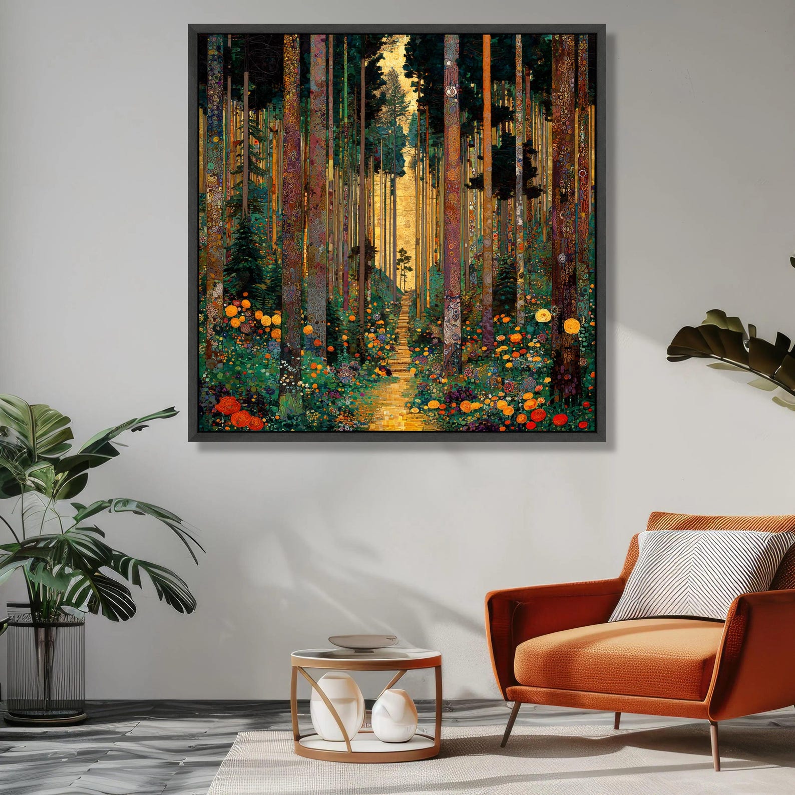 Golden Forest Path - Decorative Floral Landscape Art