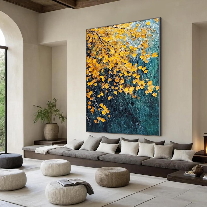 Golden Canopy - Textured Autumn Leaves Oil Painting