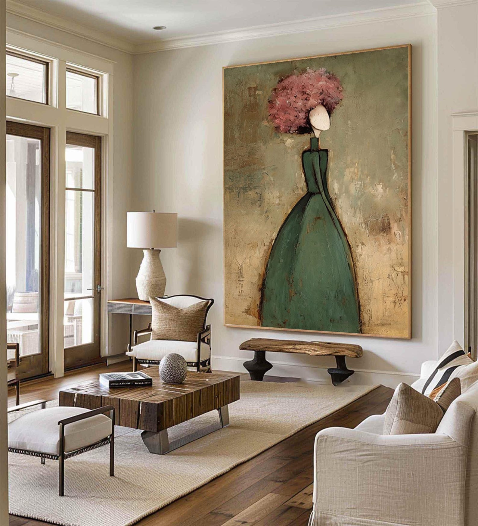 Floral Elegance - Textured Woman and Flower Canvas Art