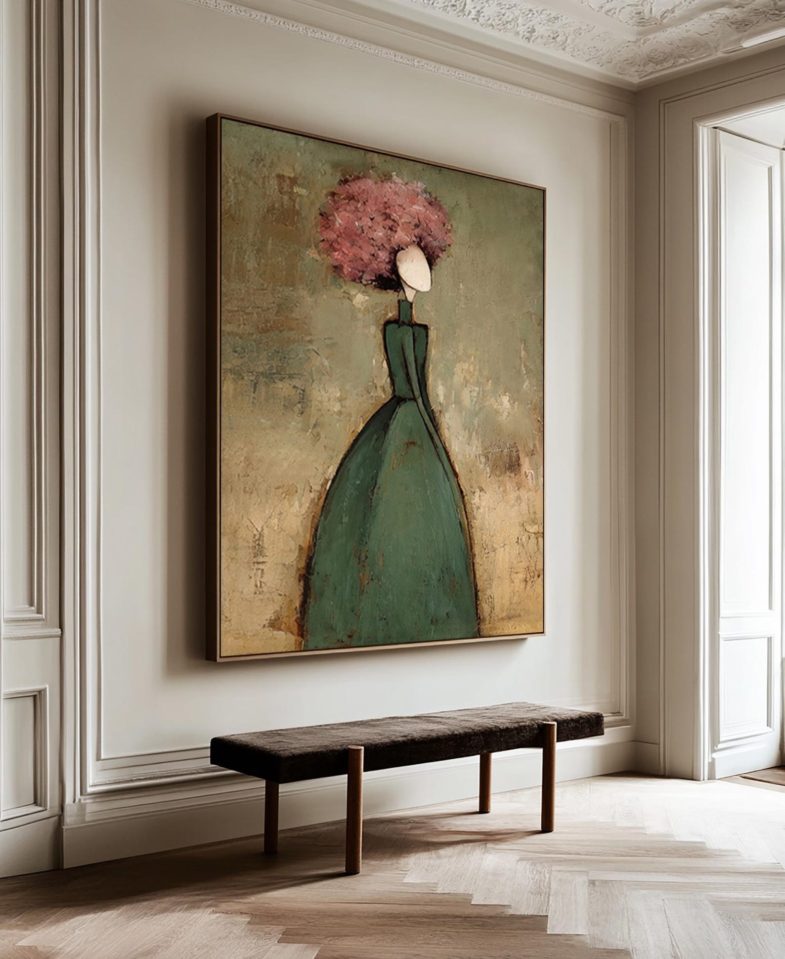 Floral Elegance - Textured Woman and Flower Canvas Art