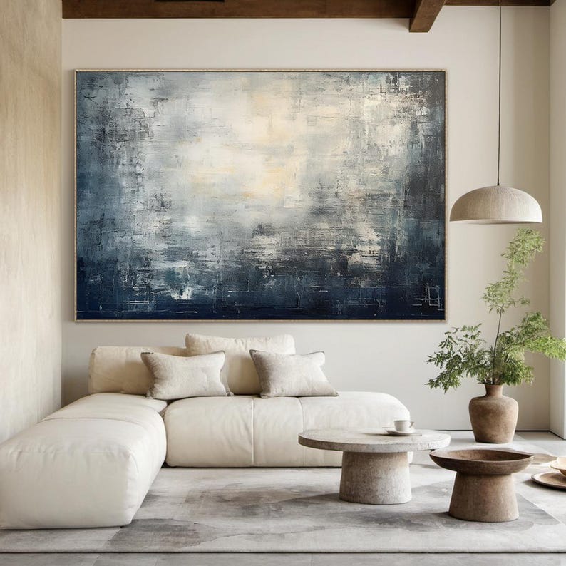 Ethereal Depths - Textured Blue and White Abstract Canvas Art