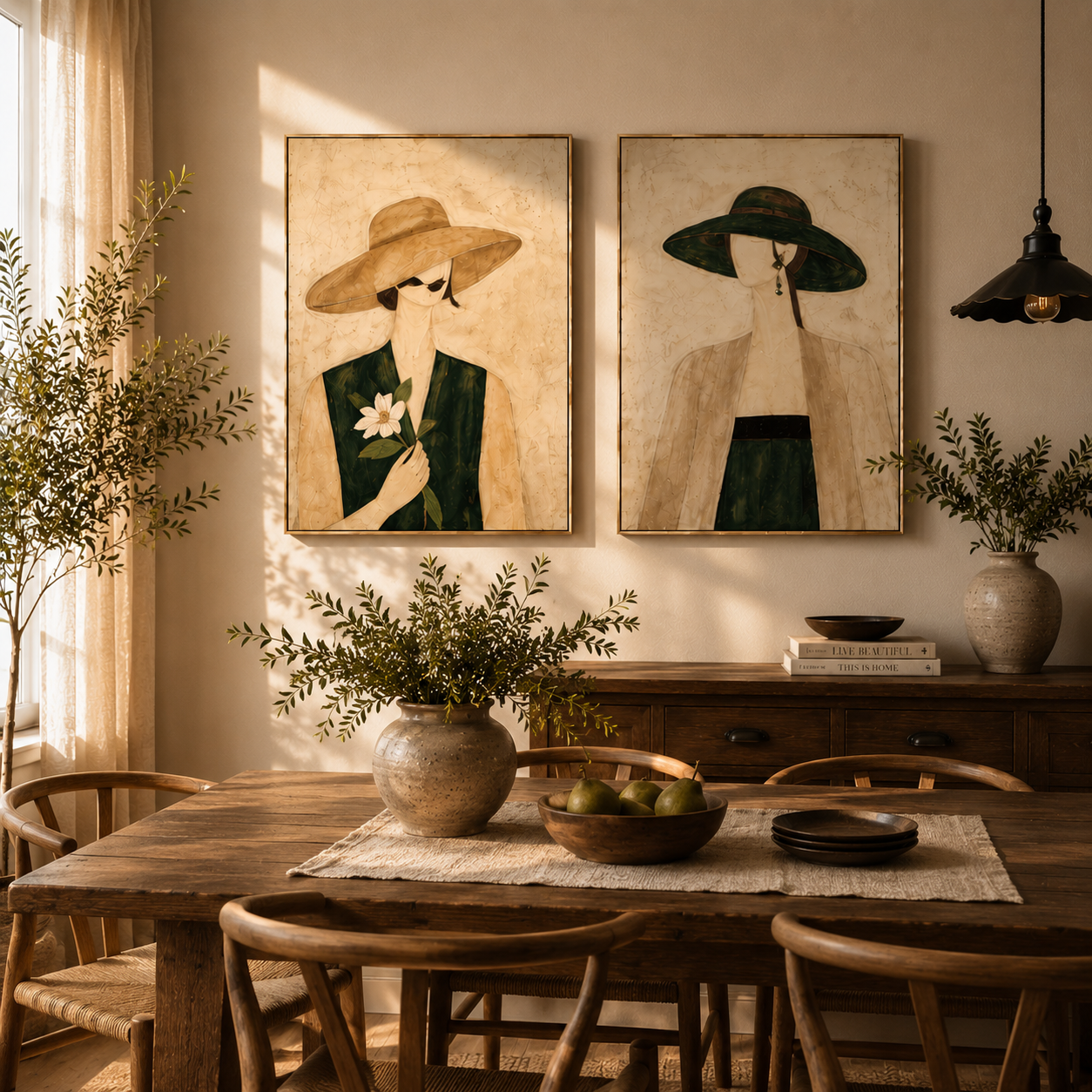 Grace in Silence – Elegant Feminine Canvas Wall Art Set, Neutral Abstract Woman Painting for Modern Living Room Decor