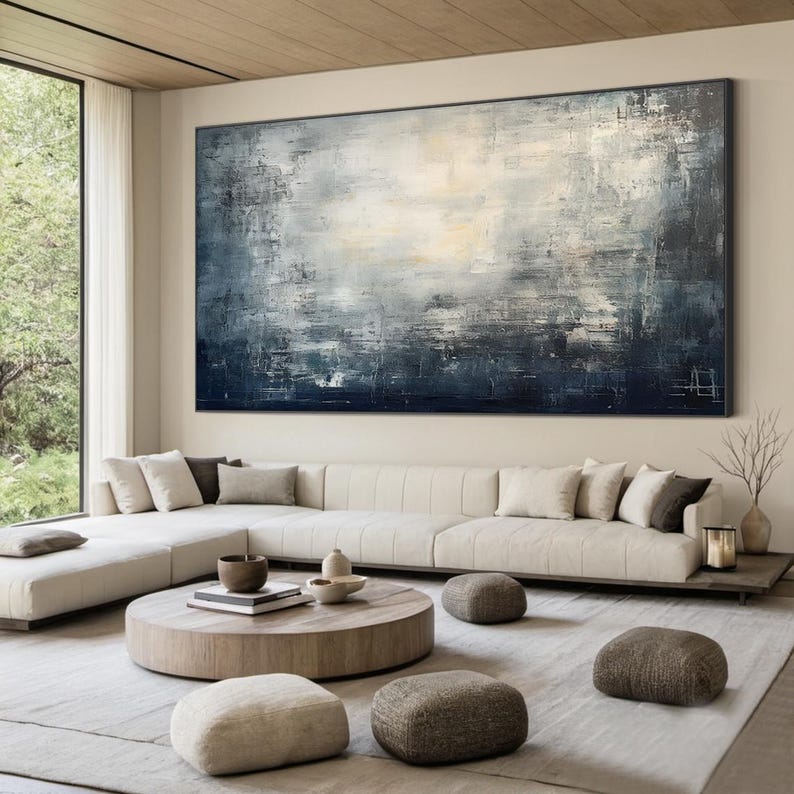 Ethereal Depths - Textured Blue and White Abstract Canvas Art