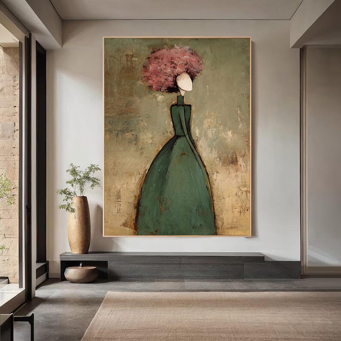 Floral Elegance - Textured Woman and Flower Canvas Art