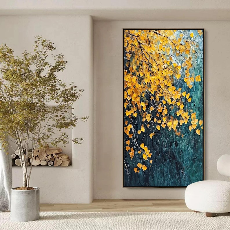 Golden Canopy - Textured Autumn Leaves Oil Painting