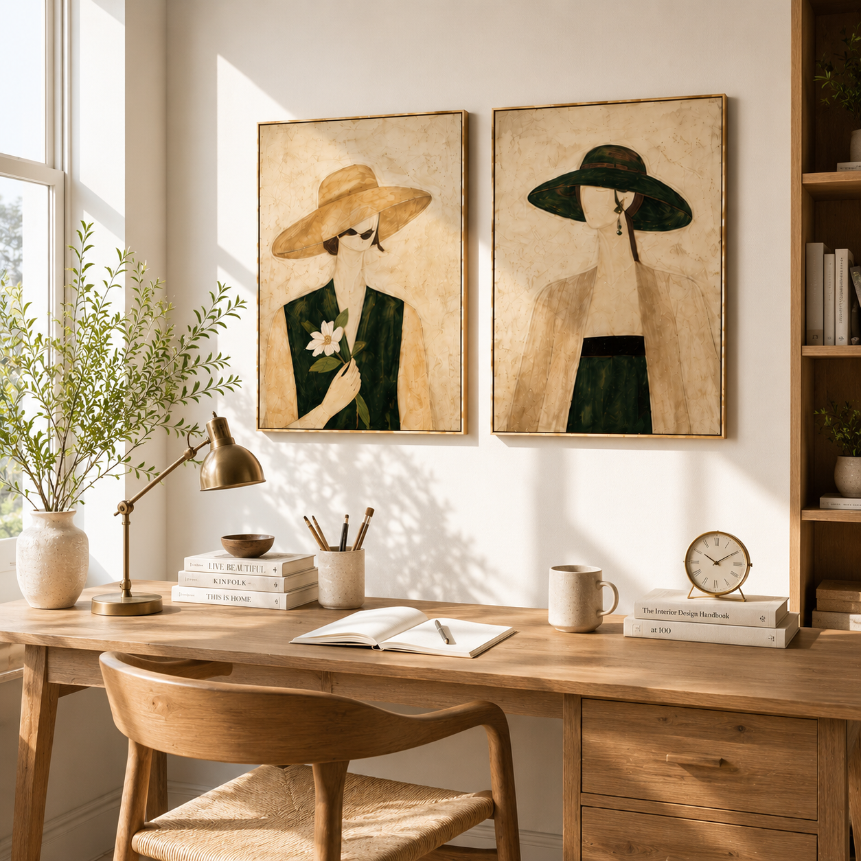 Grace in Silence – Elegant Feminine Canvas Wall Art Set, Neutral Abstract Woman Painting for Modern Living Room Decor