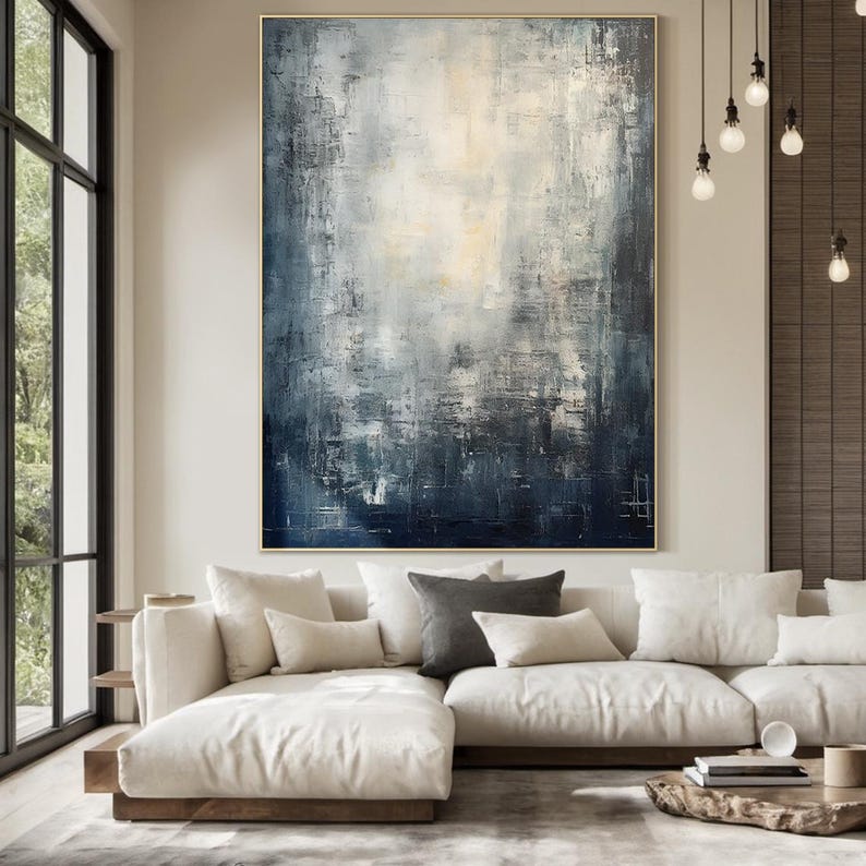 Ethereal Depths - Textured Blue and White Abstract Canvas Art