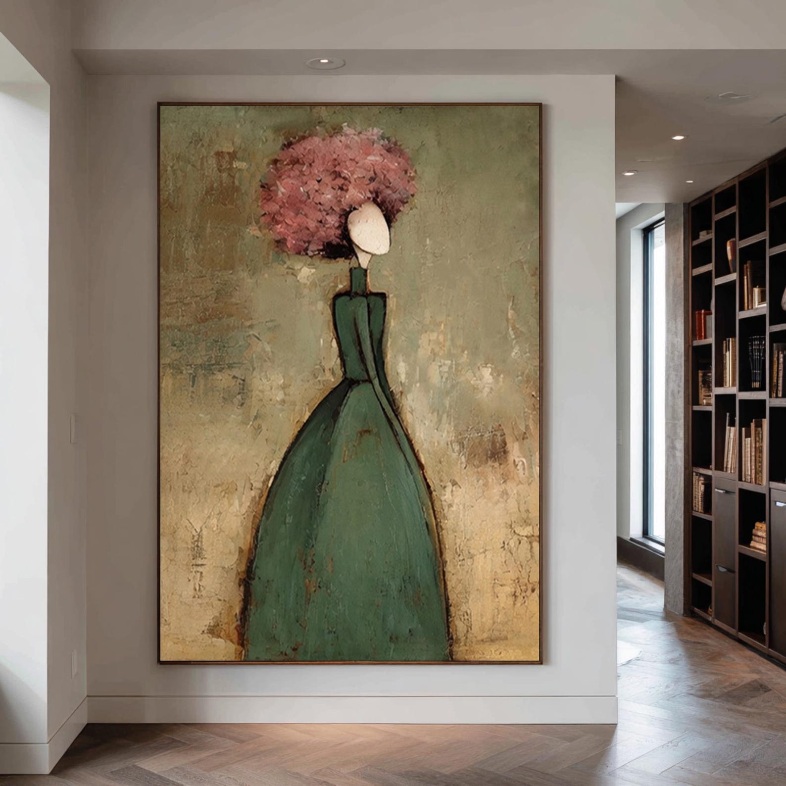 Floral Elegance - Textured Woman and Flower Canvas Art