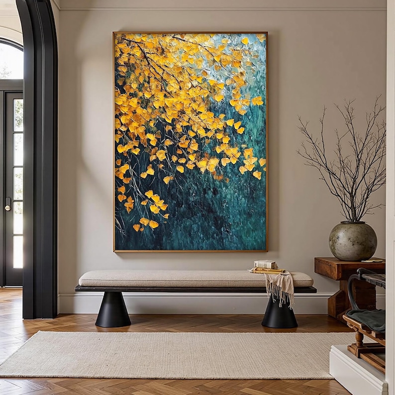 Golden Canopy - Textured Autumn Leaves Oil Painting
