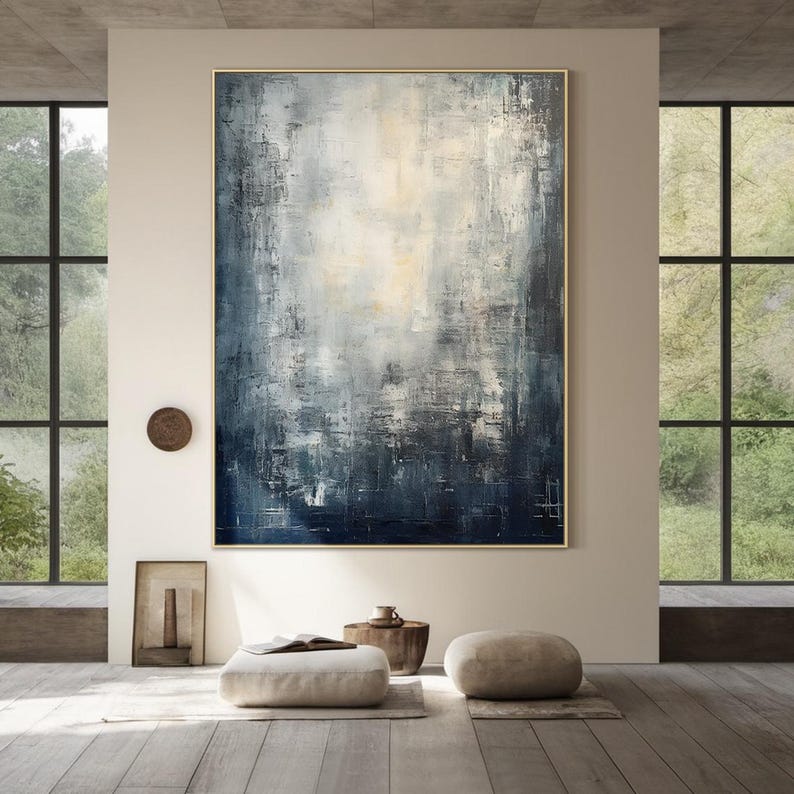 Ethereal Depths - Textured Blue and White Abstract Canvas Art