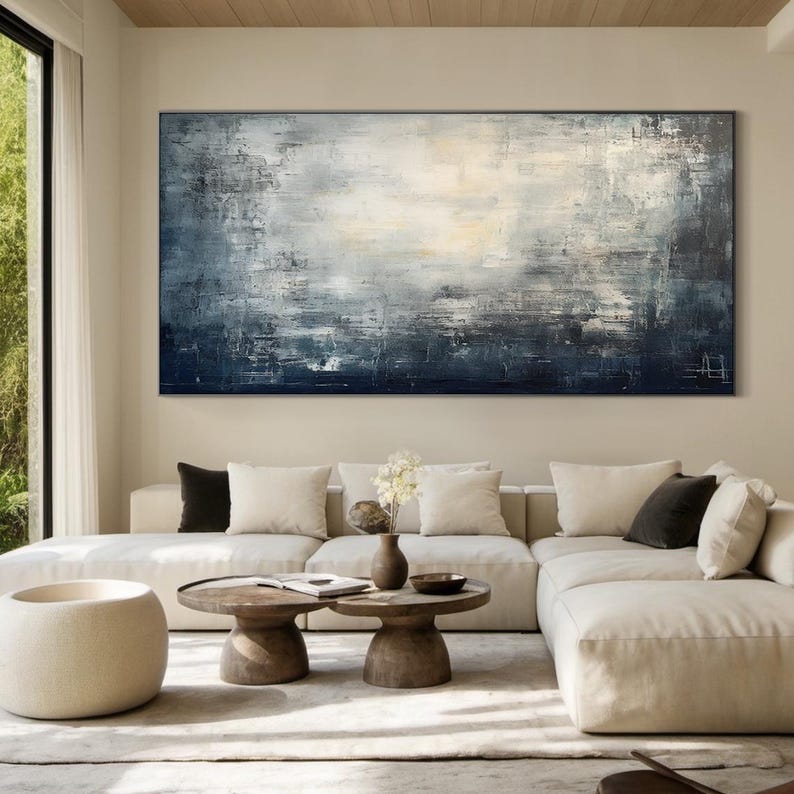 Ethereal Depths - Textured Blue and White Abstract Canvas Art