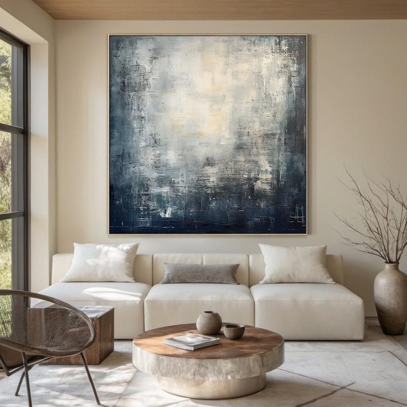 Ethereal Depths - Textured Blue and White Abstract Canvas Art