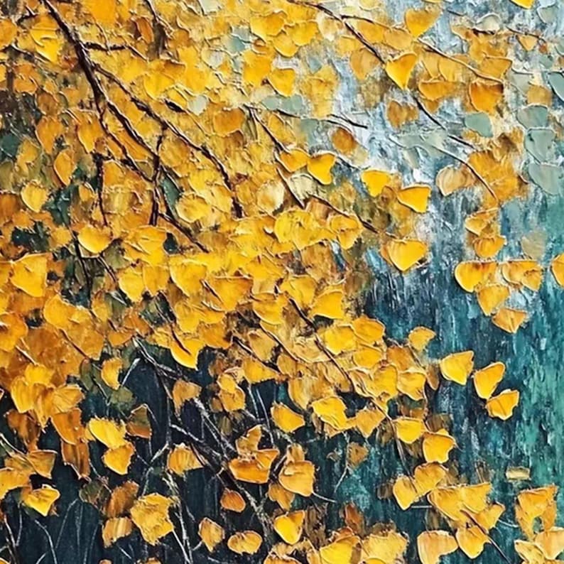 Golden Canopy - Textured Autumn Leaves Oil Painting
