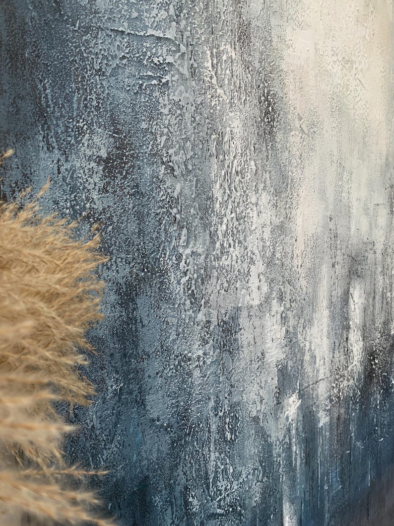 Ethereal Depths - Textured Blue and White Abstract Canvas Art