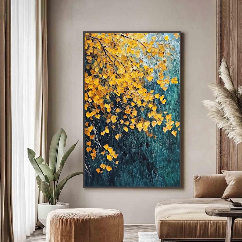 Golden Canopy - Textured Autumn Leaves Oil Painting
