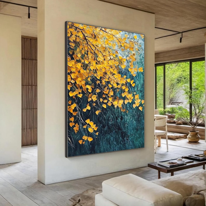 Golden Canopy - Textured Autumn Leaves Oil Painting