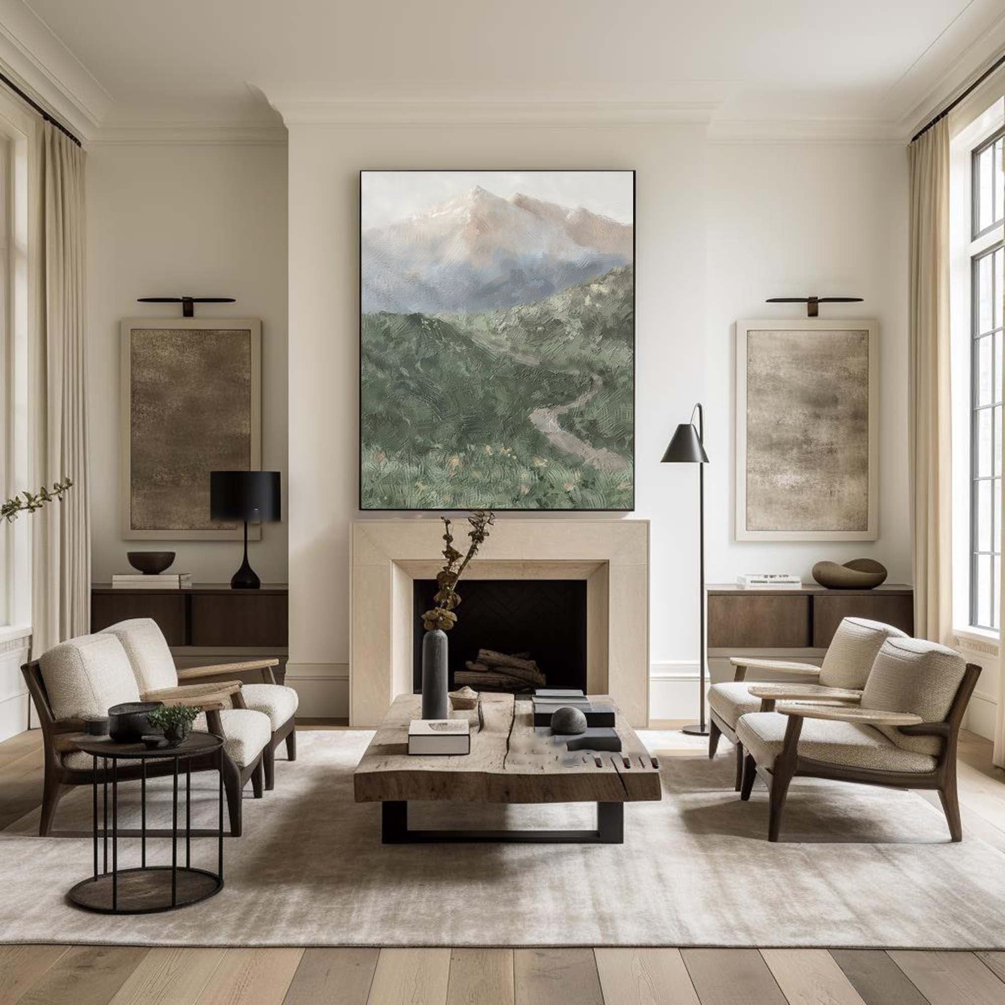 Misty Mountain Path Abstract Painting