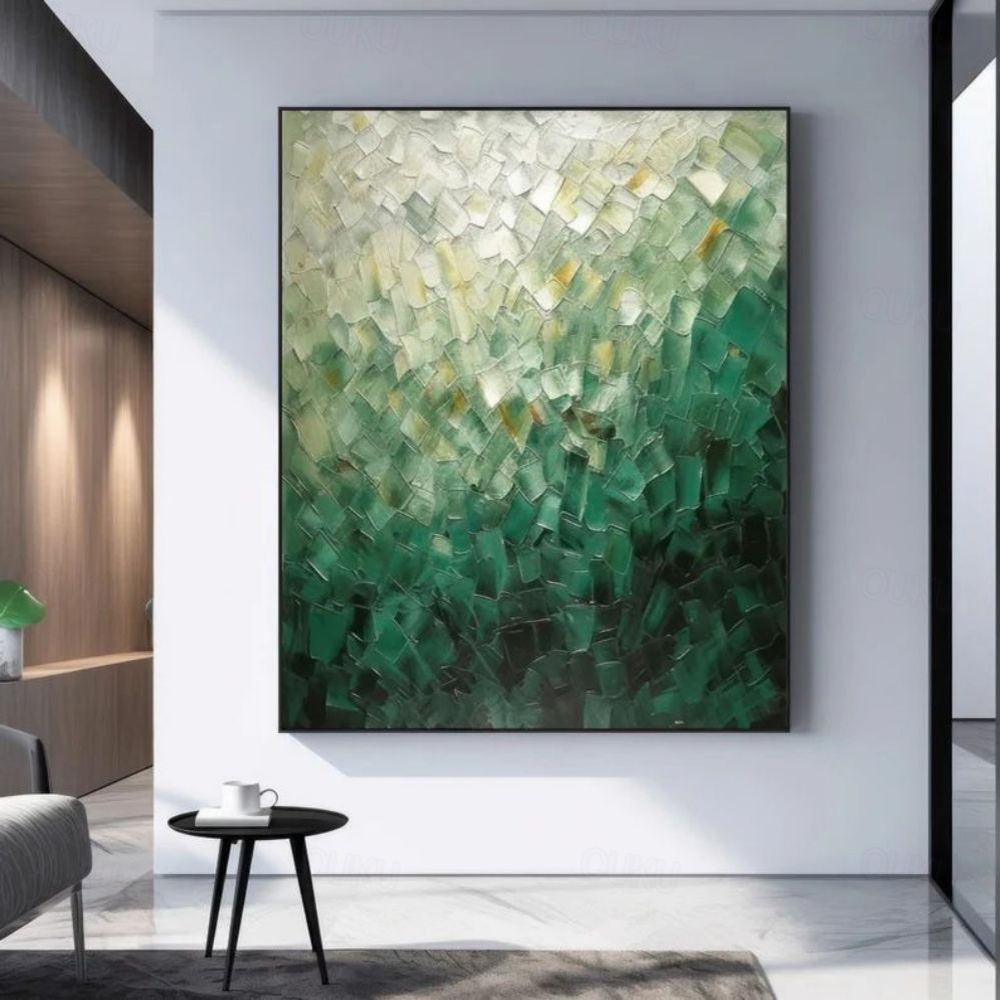 Emerald Whisper – Textured Abstract Green Gradient Oil Painting