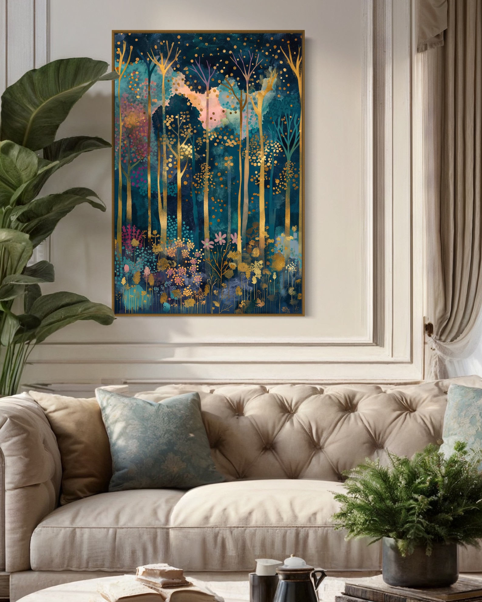 Golden Forest - Colorful Textured Forest Wall Art