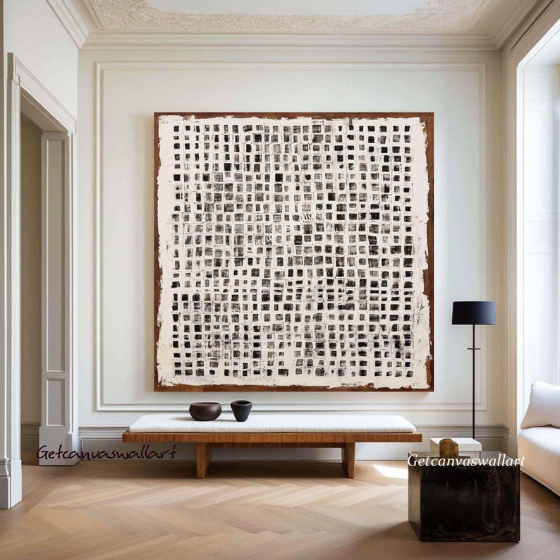 Quiet Grid - Black and White Textured Abstract Wall Art