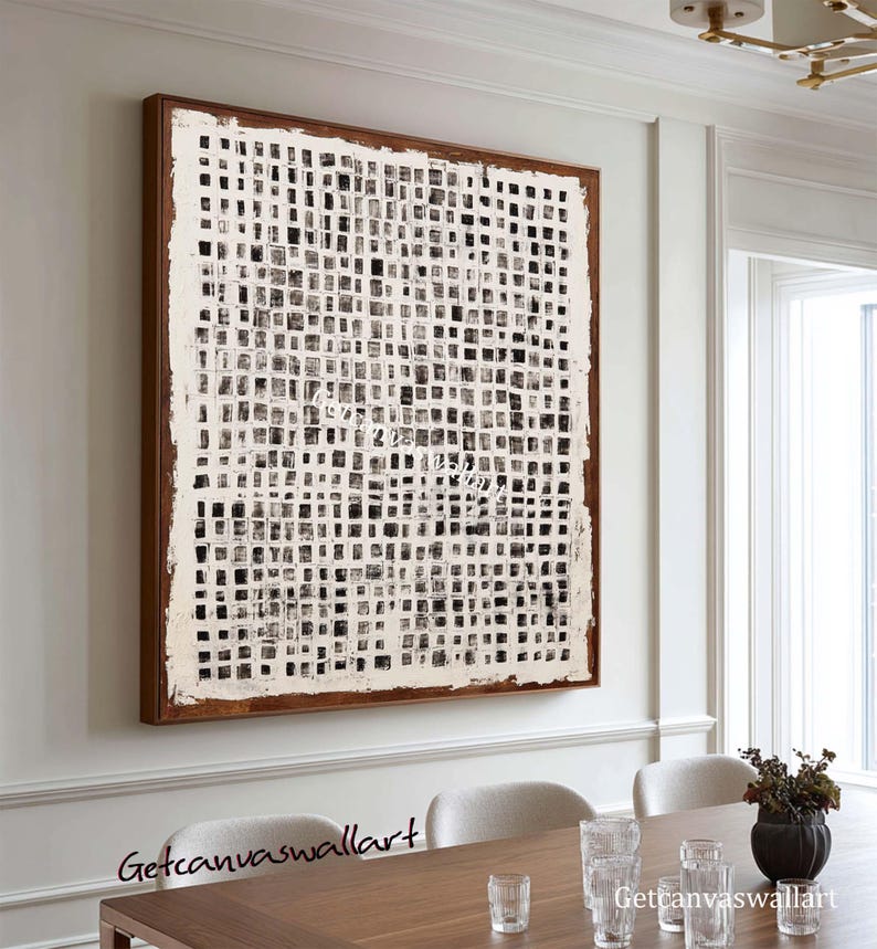 Quiet Grid - Black and White Textured Abstract Wall Art