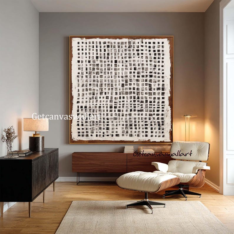 Quiet Grid - Black and White Textured Abstract Wall Art