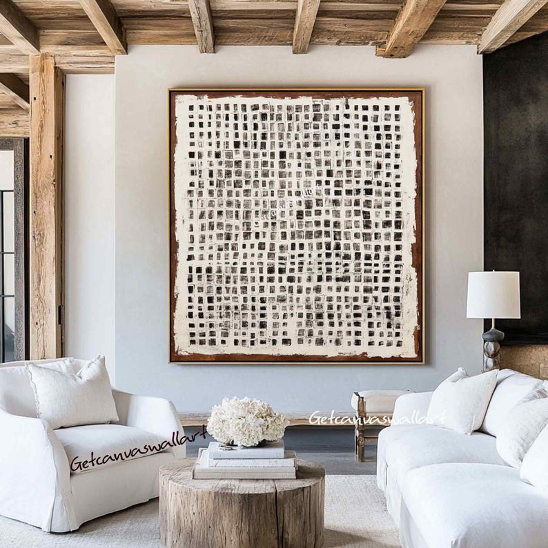 Quiet Grid - Black and White Textured Abstract Wall Art