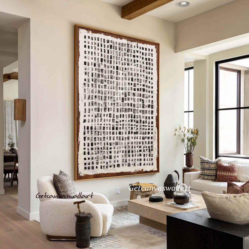 Quiet Grid - Black and White Textured Abstract Wall Art