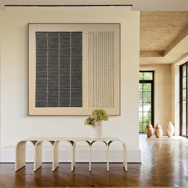 Silent Order - Textured Black Grid Abstract Wall Art