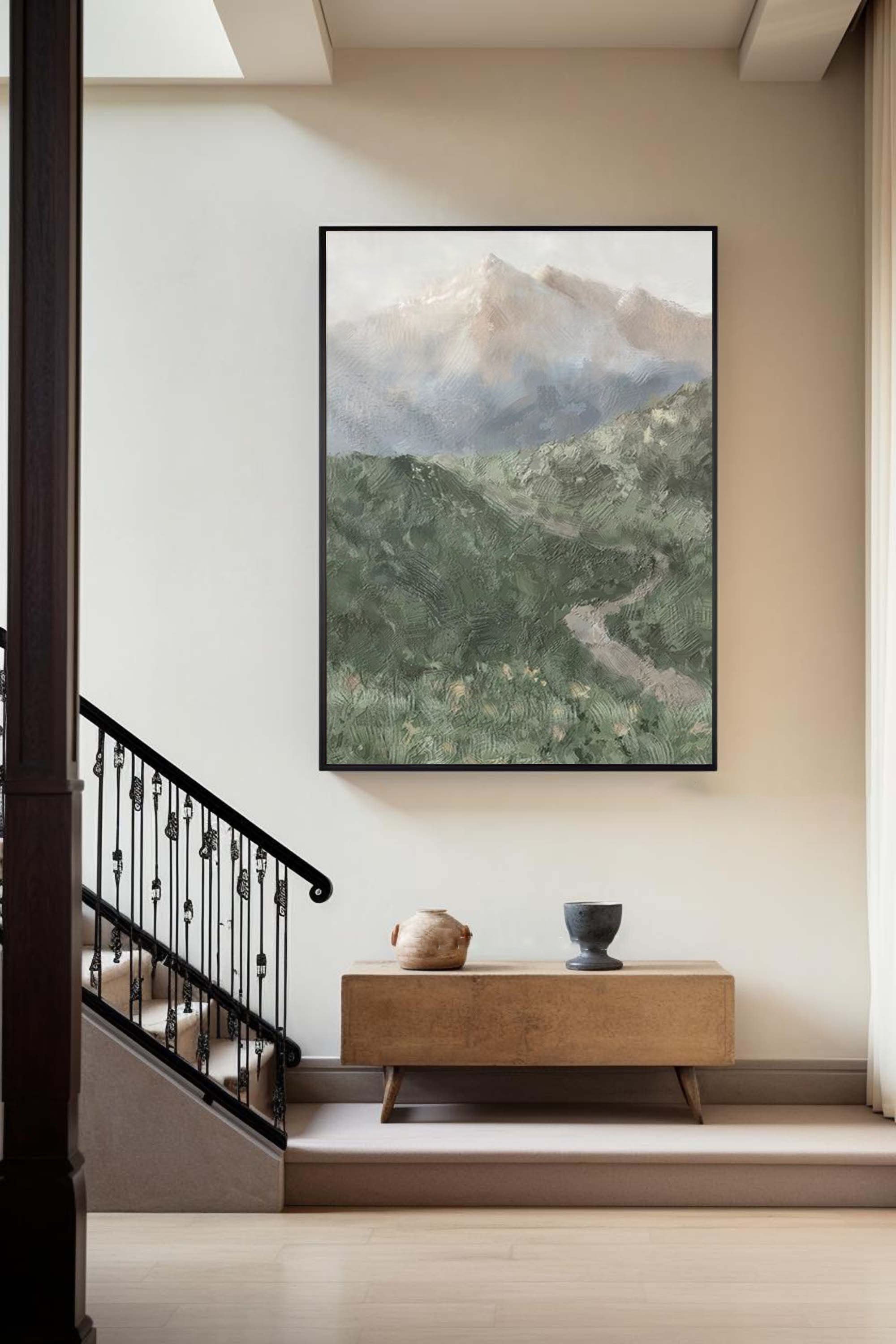 Misty Mountain Path Abstract Painting