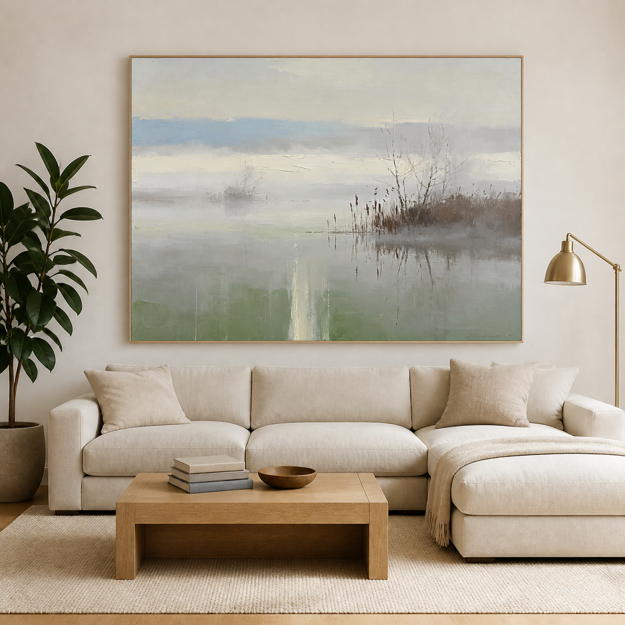 Neutral Lake Wall Art | Mist Over the Reeds
