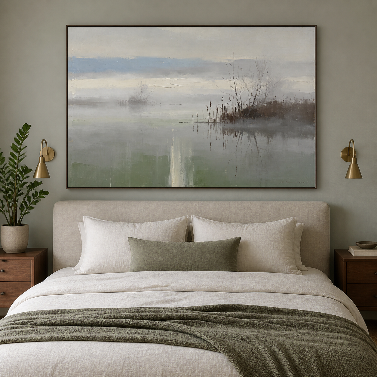 Neutral Lake Wall Art | Mist Over the Reeds