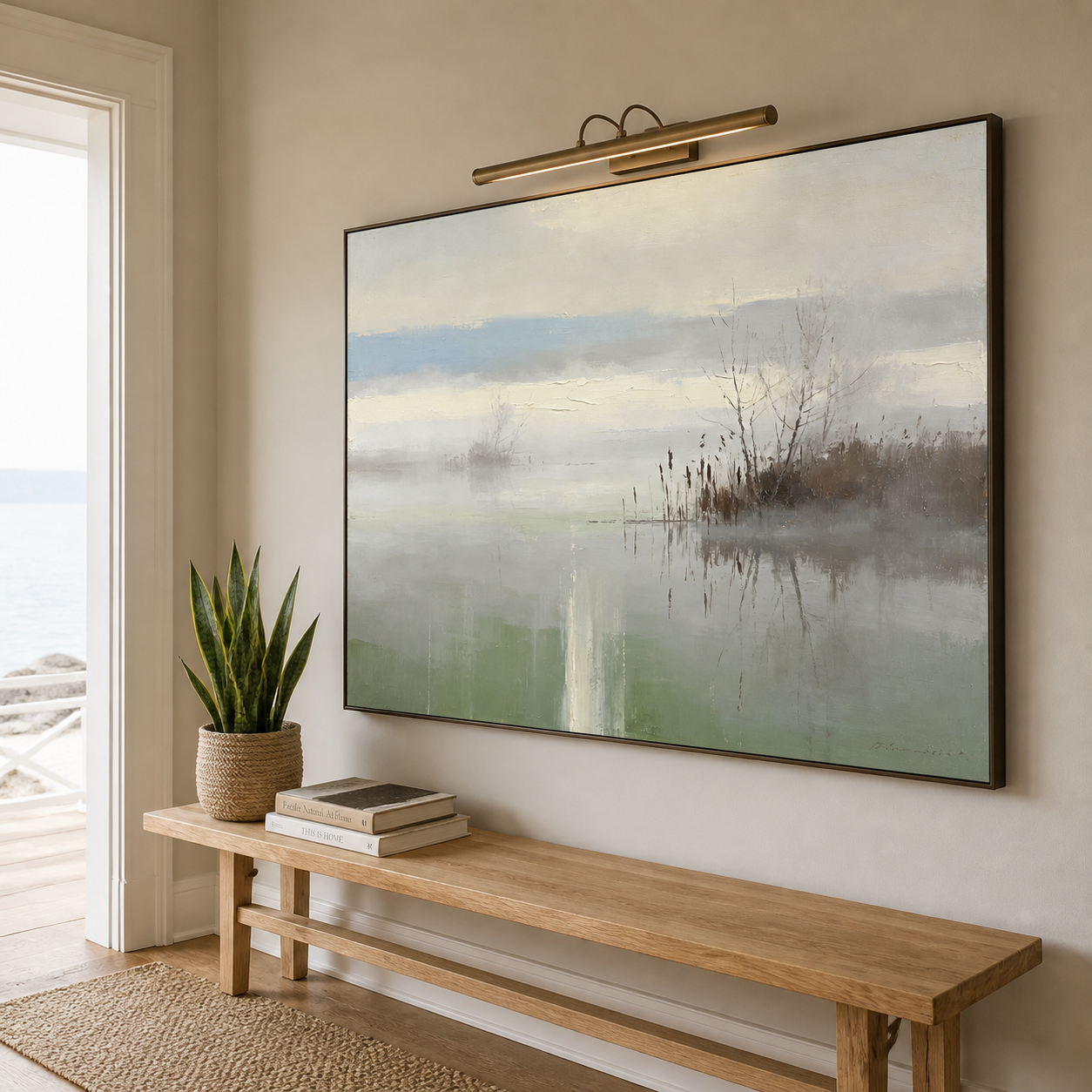 Neutral Lake Wall Art | Mist Over the Reeds