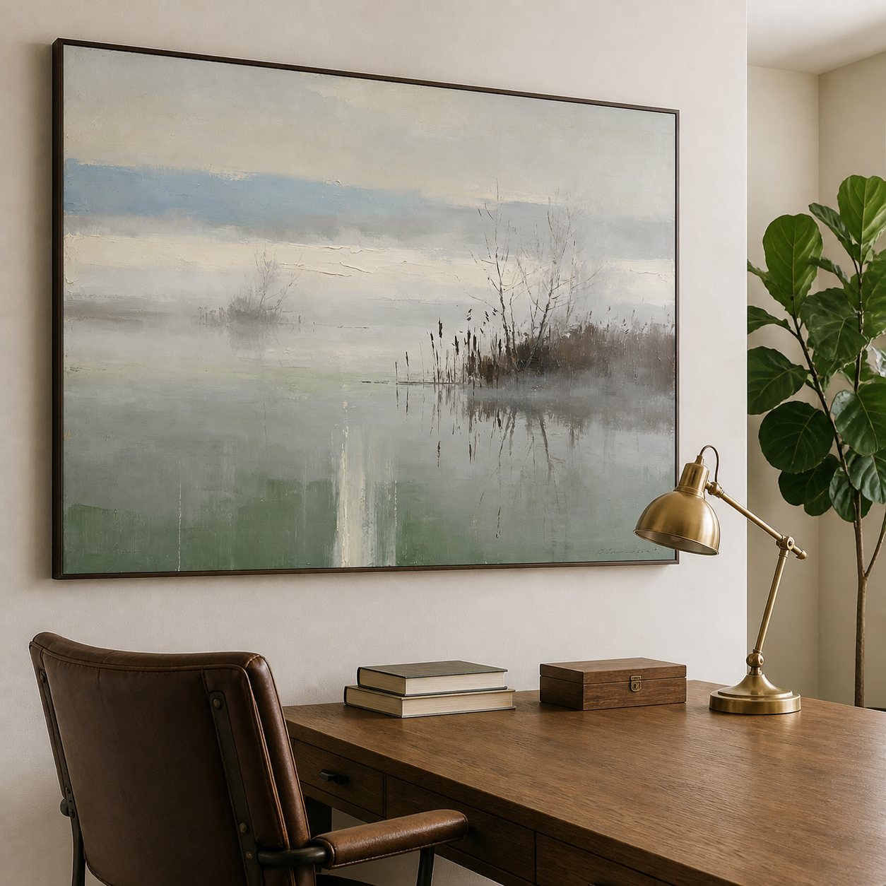 Neutral Lake Wall Art | Mist Over the Reeds