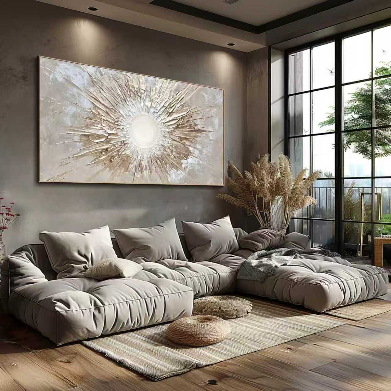 Radiant Core — 3D Textured Gold Abstract Wall Art, Modern Luxury Canvas Painting