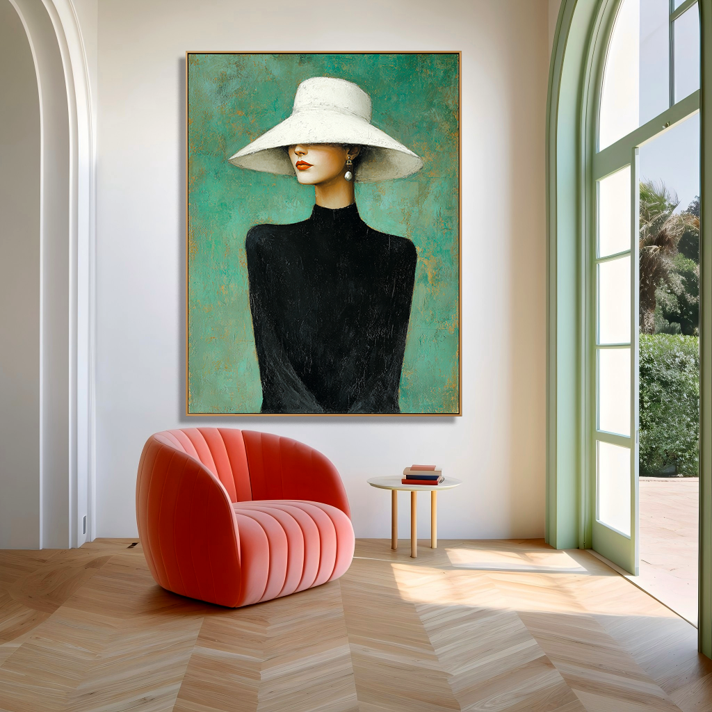 Emerald Portrait — Figurative Symbolic Oil Painting for Modern Interior Wall Art
