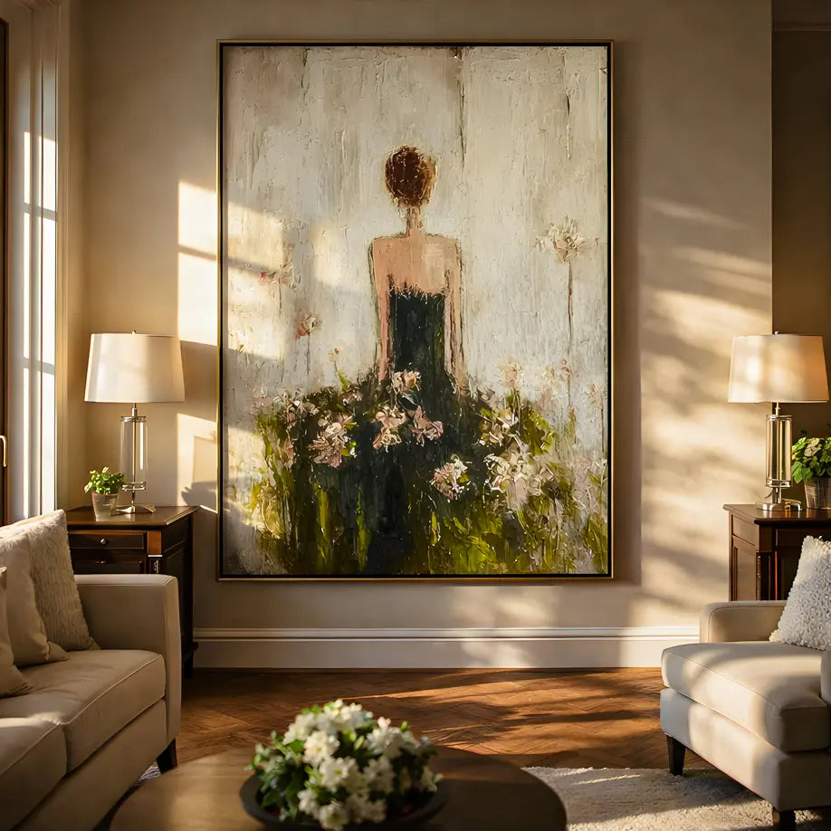 Bloom in Silence - Textured Floral Woman Canvas Art
