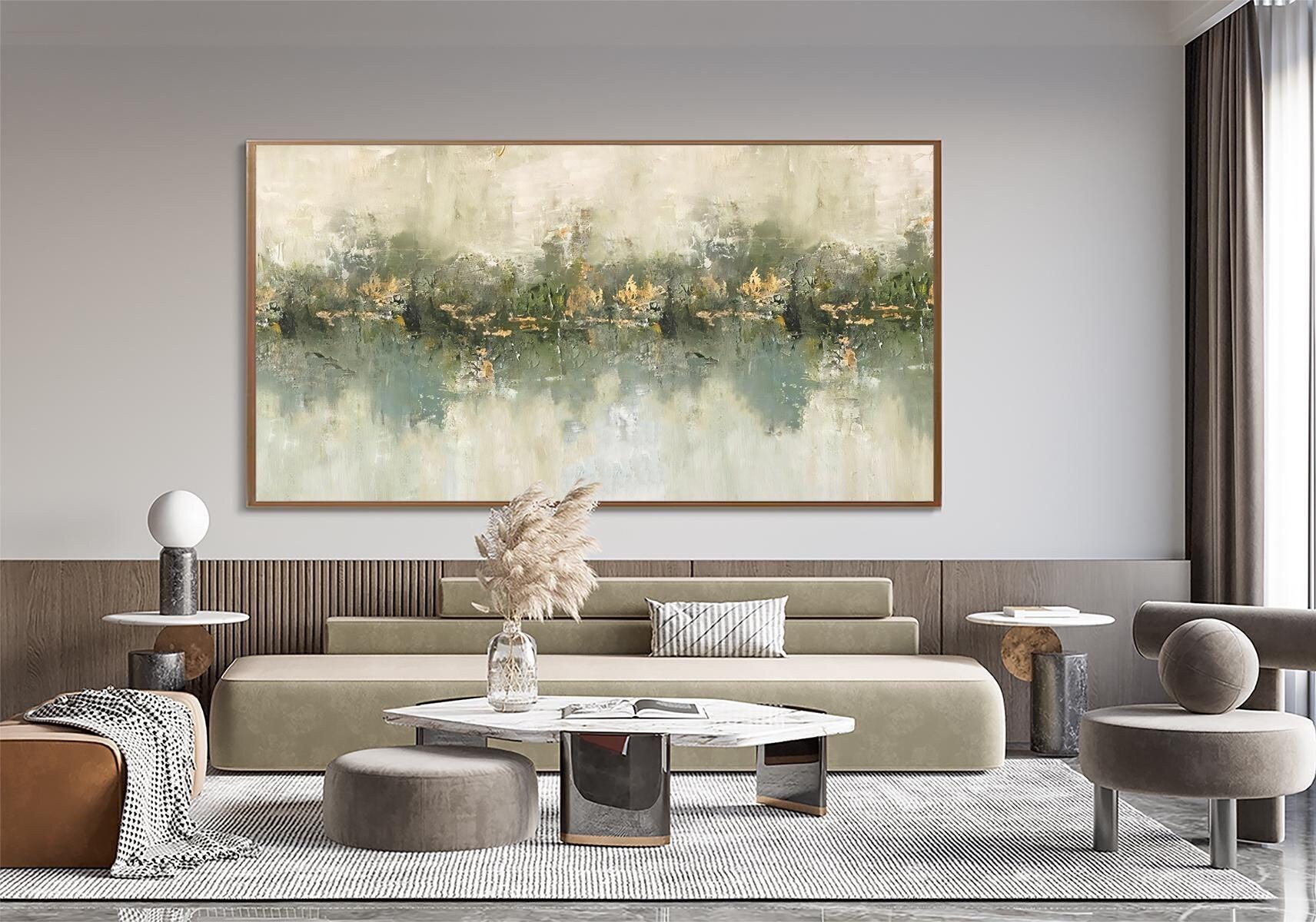 Quiet Reflection — Horizontal Textured Abstract Oil Painting for Modern Living Rooms