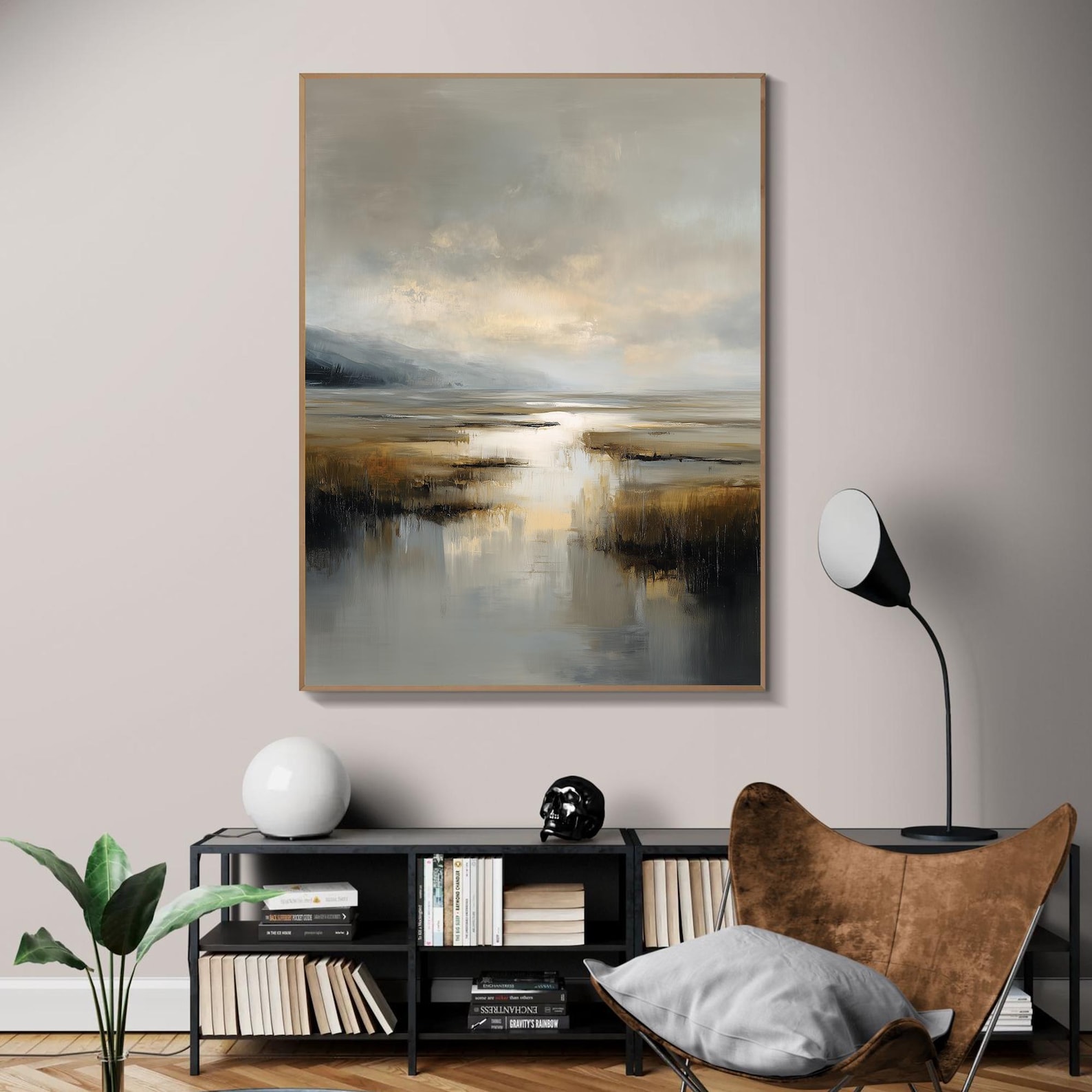 Misty Marsh Glow – Hand-Painted Textured Landscape Canvas Wall Art