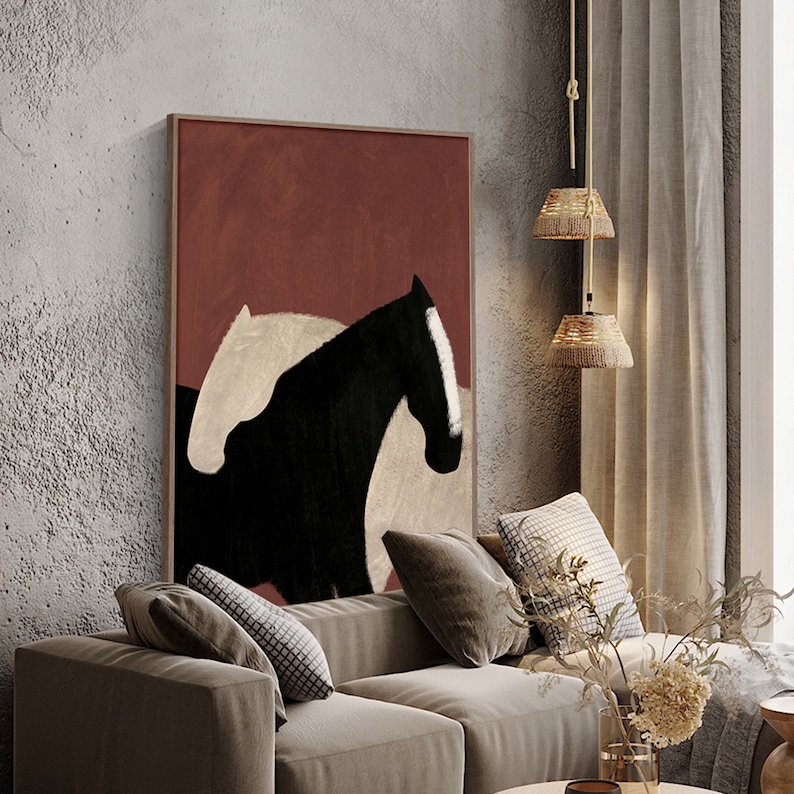 Dual Form — Minimal Figurative Horse Oil Painting for Modern Wall Art