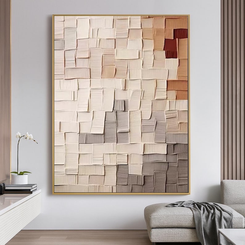 Soft Tactile Harmony - Textured Beige Abstract Canvas Art for Contemporary Living Spaces