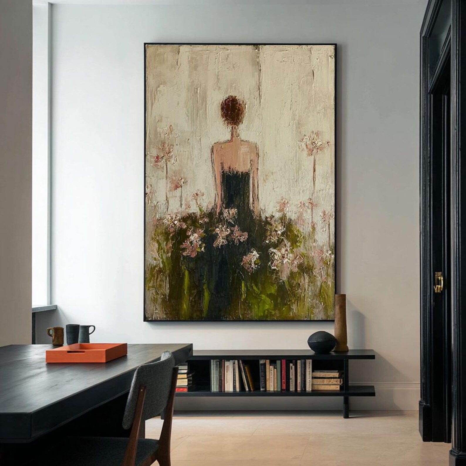 Bloom in Silence - Textured Floral Woman Canvas Art