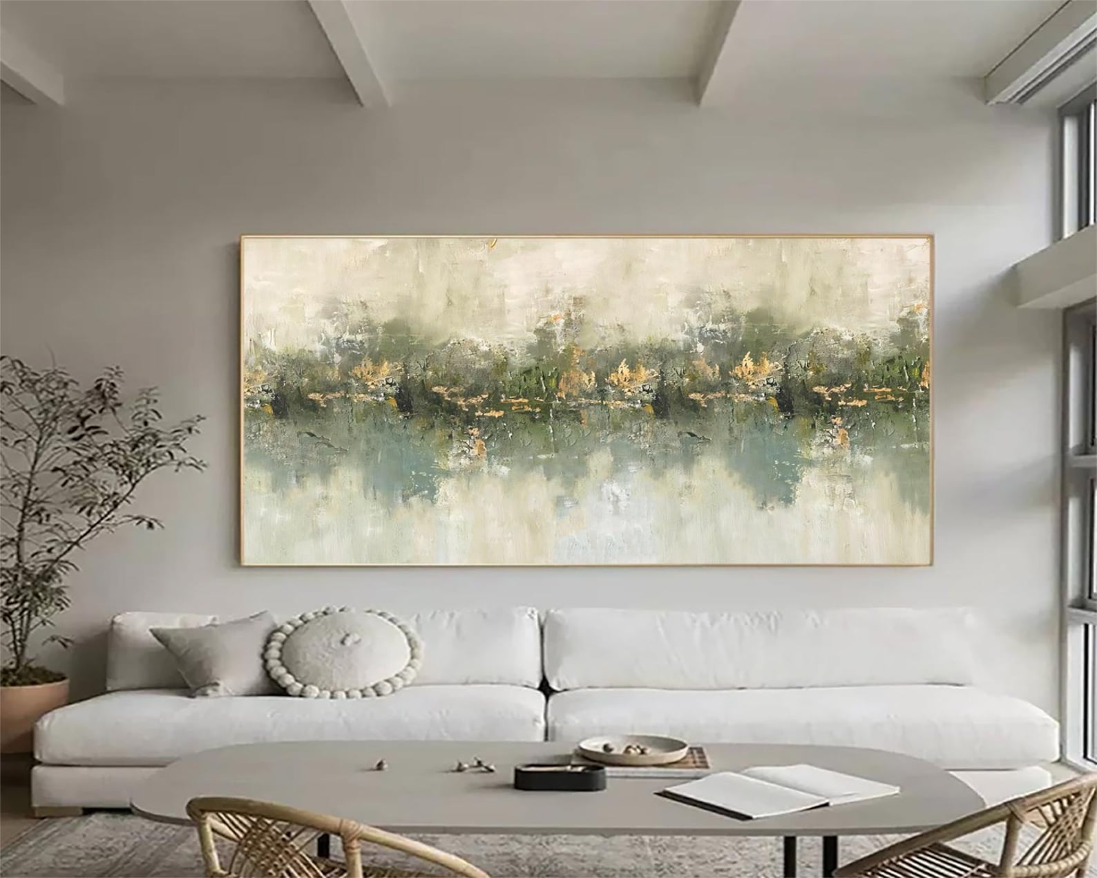 Quiet Reflection — Horizontal Textured Abstract Oil Painting for Modern Living Rooms