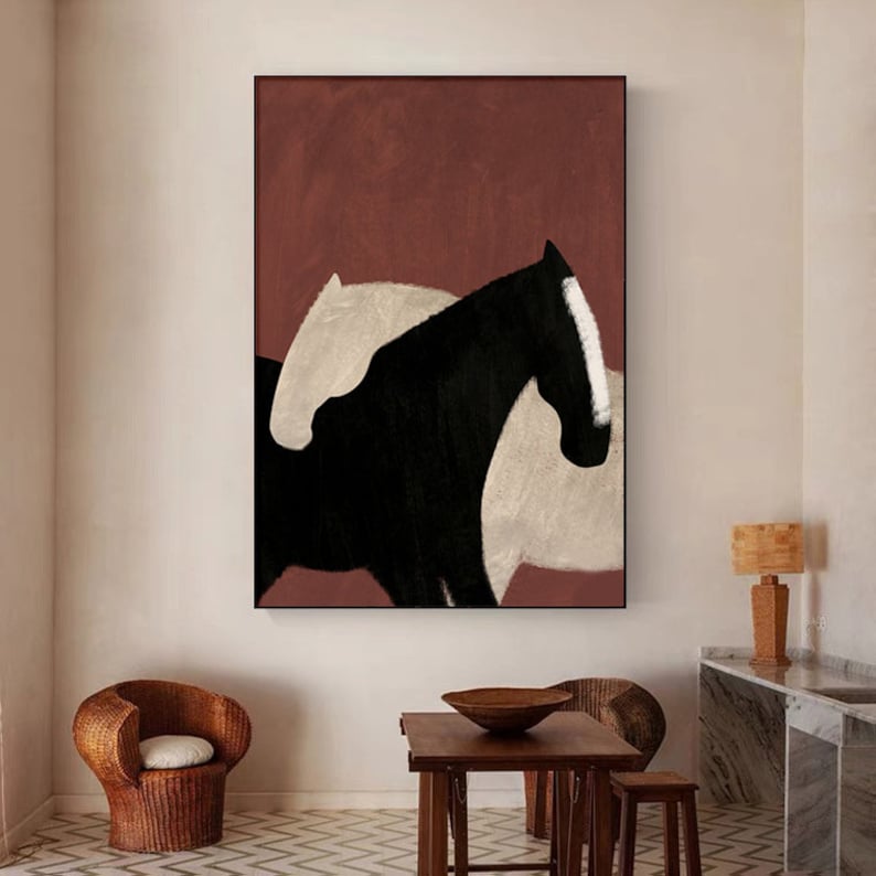 Dual Form — Minimal Figurative Horse Oil Painting for Modern Wall Art